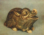 Netsuke boar vintage postcard Japan Russian postcard