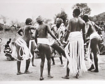 Black and white photo of African women - vintage postcard from Ivory Coast - African art - tribal art - African tribe - African dance A24