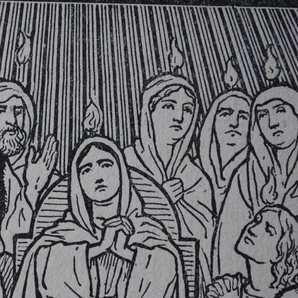 Vie du Christ- 6 petites gravures anciennes de la Bible -1930- gravure religieuses-Passion du Christ -Crucifixion-Ascension-Pentecôte-refcl2