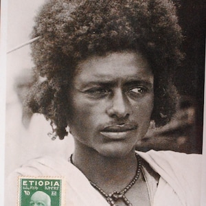 Portrait tribal homme d'Erythrée- Ethiopie - carte postale vintage -photographie  Modestino Baldinetti 1930 - art mural africain