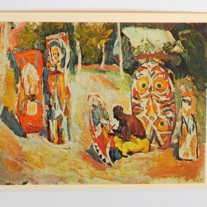 Rare-Polynésie- Pacifique -carte rare  1970s -M. Plakhov and B. Alekseyev -Papouasie nouvelle guinée -tribu-art premier