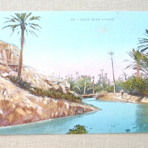 Vintage paysage africain - carte postale ancienne Afrique du Nord -décoration ethnique-art mural orientaliste-art turquoise-refa10
