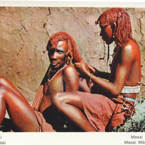 Masai / Kenya / carte postale vintage / tribu  afrique /  art mural africain / 1980