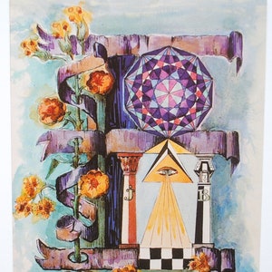 Il tempio segreto- Iniziazione massonica- Rituale massonico- Cartolina d'arte massonica- Pittura di Roger Postaire