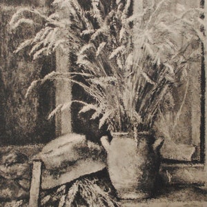 4 Reproduktionen 1930 Kunst von schöner Qualität-Französischer Maler Henri Déziré - Stillleben- Landschaft- Blumenstrauß -Strauß Weizen