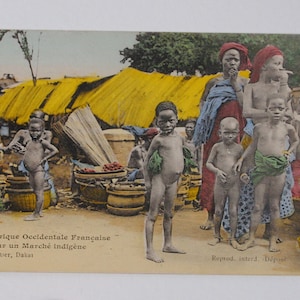 Raro - Arte étnica colorida do mercado africano no Senegal - antigo cartão postal da África 1910 - retrato étnico A7