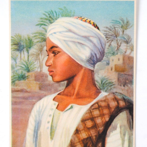 Art mural africain- portrait enfant afrique du Nord - carte postale vintage -portrait ethnique-art de voyage b16