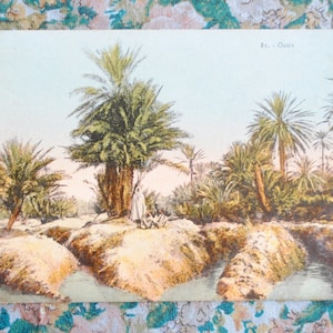Paysage Sahara - oasis Afrique du Nord -  carte postale ancienne - décoration ethnique - décoration africaine orientale B4