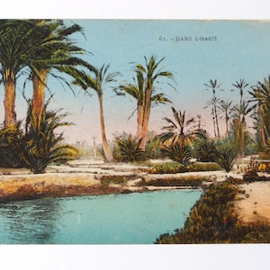 Paisaje africano de wadi sahariano - oasis del norte de África - postal antigua - decoración étnica - decoración de África oriental