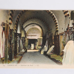 Kairouan-Tunisie-Souk -carte postale ancienne Afrique Tunisie -1900s-décor mural orientaliste-a36