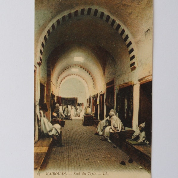 Kairouan - Tunisia - Carpet Souk - old postcard Africa Tunisia - 1900s - orientalist wall decor a3