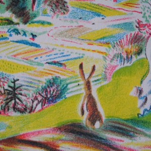 Arte country ingenua / Vintage 1950 4 illustrazioni di arredamento per la camera dei bambini - arredamento arcobaleno colorato - arte del giardino colorato - CL2