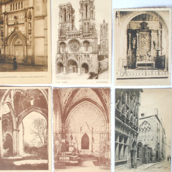 Abbeys, churches, Gothic architecture / 6 vintage postcards / French monuments / French heritage / 1920-30 / ref20