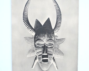 African Senufo mask - vintage postcard 1950 - African art - tribal art - African wall art - real photograph