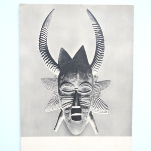 Máscara africana Sénoufo - cartão postal vintage de 1950 - arte africana - arte tribal - arte de parede africana - fotografia real