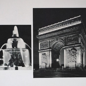 Paris rétro nocturne /Place de la Concorde et Arc de triomphe/ Paris noir et blanc /  2 héliogravures  Paris vintage