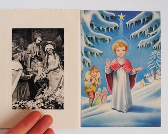 Christmas 2 vintage Christian nativity art postcards - Christmas and New Year greeting cards - old unwritten cards