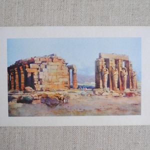 Tebe / Luxor - Egitto - Colosso Ramses II e Rammaseum - vecchia cartolina - cartolina Egitto - acquerello Egitto - B17