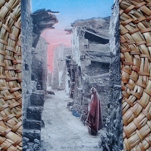 Village saharien / désert du Sahara / art mural ethnique / carte postale ancienne inutilisée/ photo d'Afrique / carte vierge postcrossing