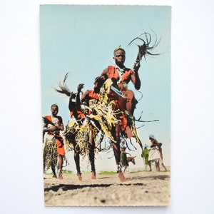 African art - tribal wall art - vintage ethnic postcard - African dancers - tribal decor - African wall art - refA120
