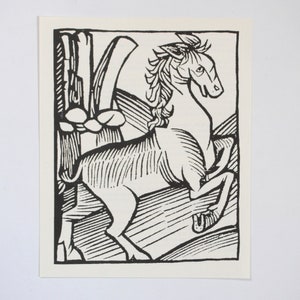 Vintage 1970 Fotogravur / Holzschnitt Reproduktion / schwarz und weiß Pferd Kunst
