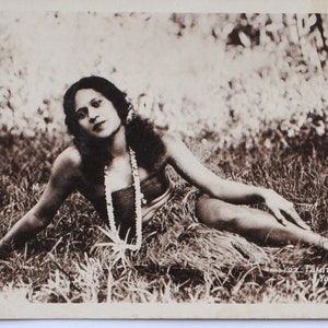 Tahiti-Rare 2 cartes anciennes jeune femme tahitienne et coucher de  soleil sur une plage -Pacifique-Polynésie - art de voyage-ref1