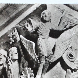 Simon le magicien - L'Ascension-  carte postale vintage - sculpture romane française du 12ème siècle-Cathédrale Saint Lazare - Autun-ref220
