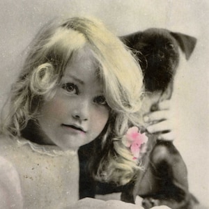 Digital - portrait of a little girl and her dog - digital art print - digital file to print - printable photography - antique photography
