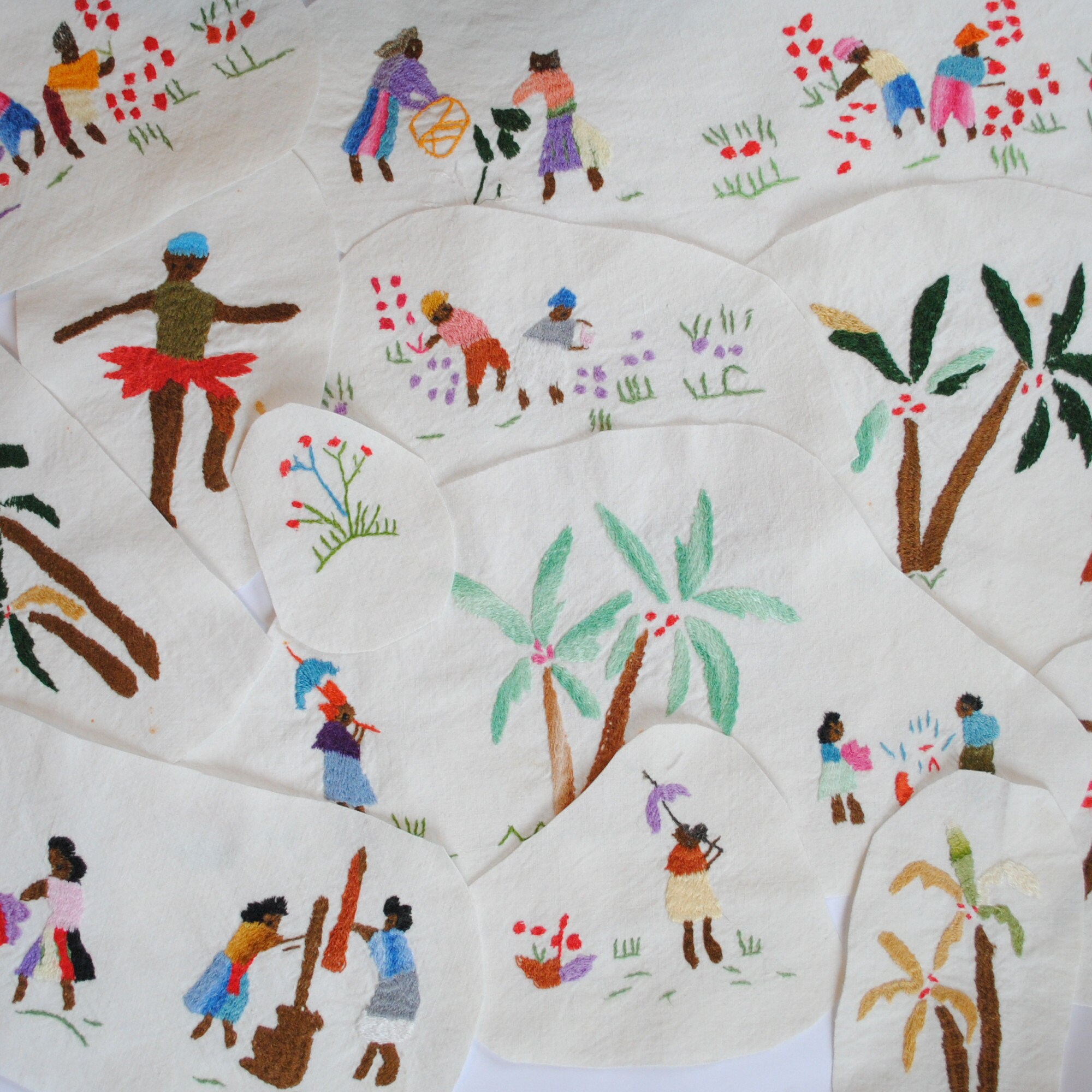 12 Broderies Vintage à Motifs Exotiques Utiliser Dans Projet Créatif de Patchwork-Palmiers-Oasis-Cul