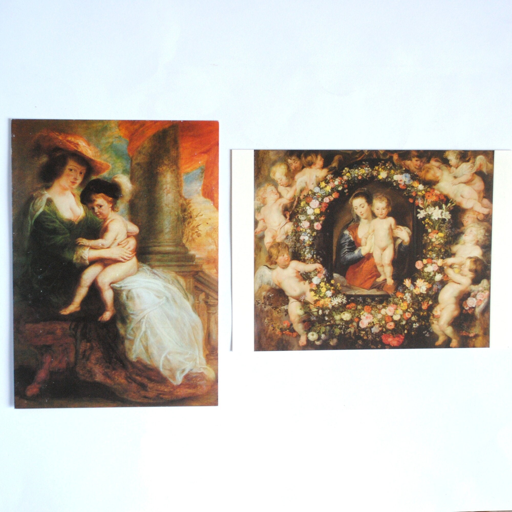 Rubens & Brueghel - 2 postcards - portrait + Virgin and Child - portrait Hélène Fourment - art reproduction - ref110