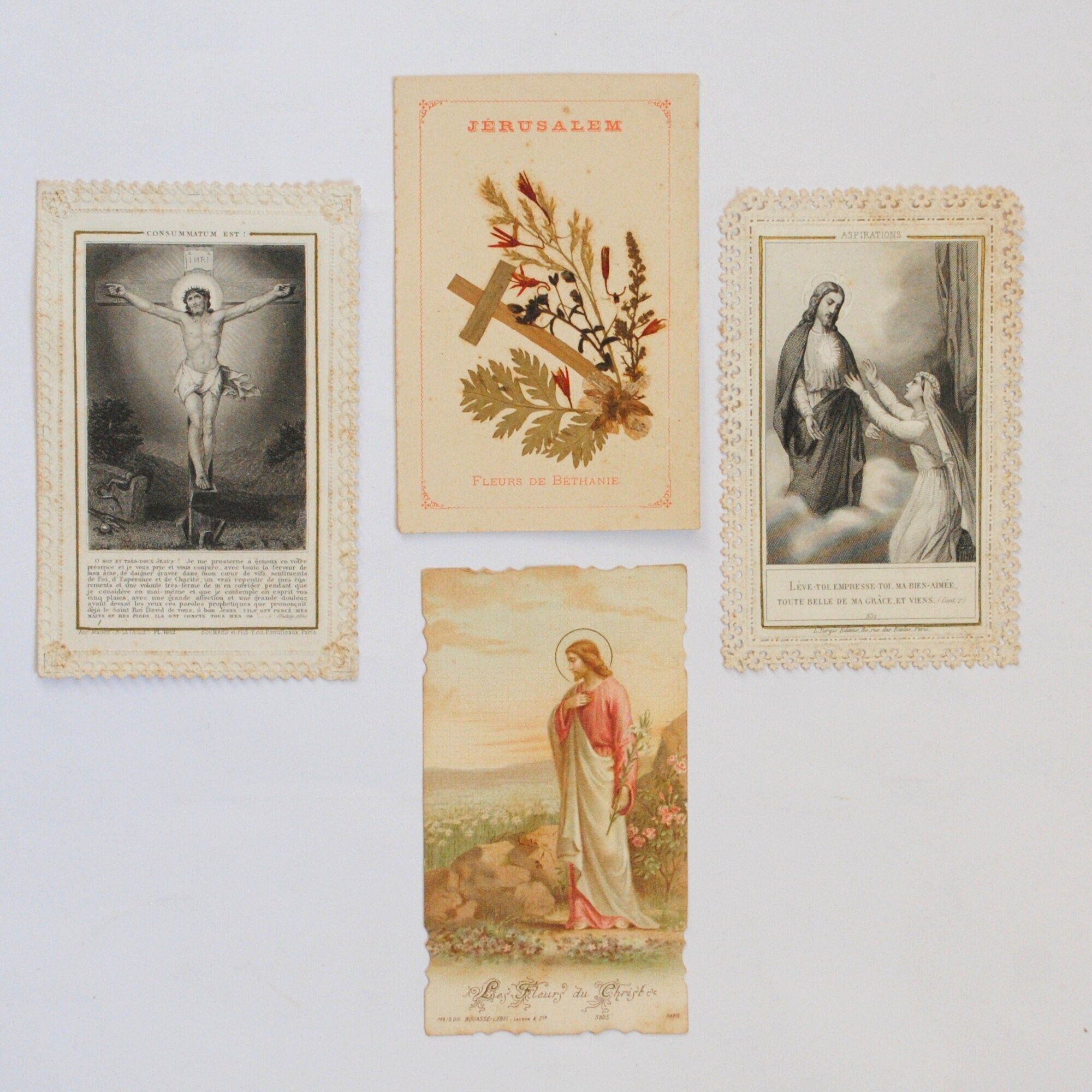 Rare-Jérusalem-Israel-Fleurs de Béthanie - Image Sainte Jérusalem avec Vraies Fleurs + 3 Canivets An