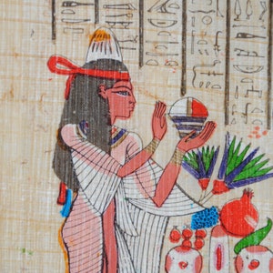 Imprimé sur Papyrus-carte vintage -rituel égyptien- offrande à un pharaon au pays des morts accompagné d'Isis- ref180