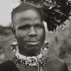 Zulu tribe - Rare carte postale vintage Afrique du Sud - Zululand - portrait ethnique homme noir - art africain