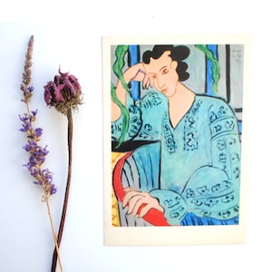 Henri Matisse -femme blouse verte-hongroise à la blouse verte - carte postale vintage 1980- reproduction d'art art mural bleu
