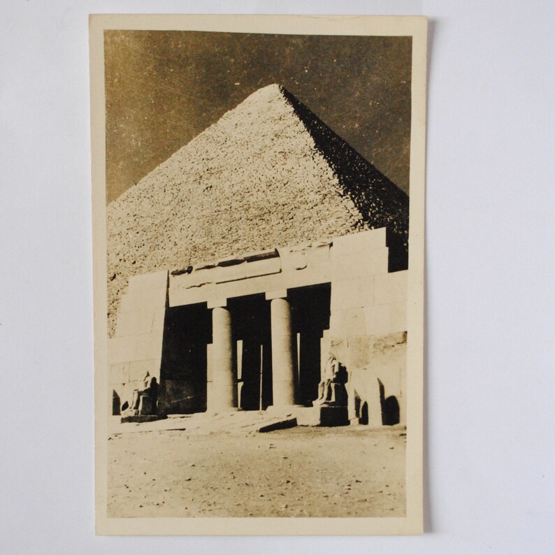 real photography postcard ancient Egypt Pyramid and temple in Cairo Egyptian landscape