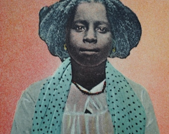 Vintage portrait of Malagasy woman - rare old postcard from Madagascar for ethnic wall decoration REFA10