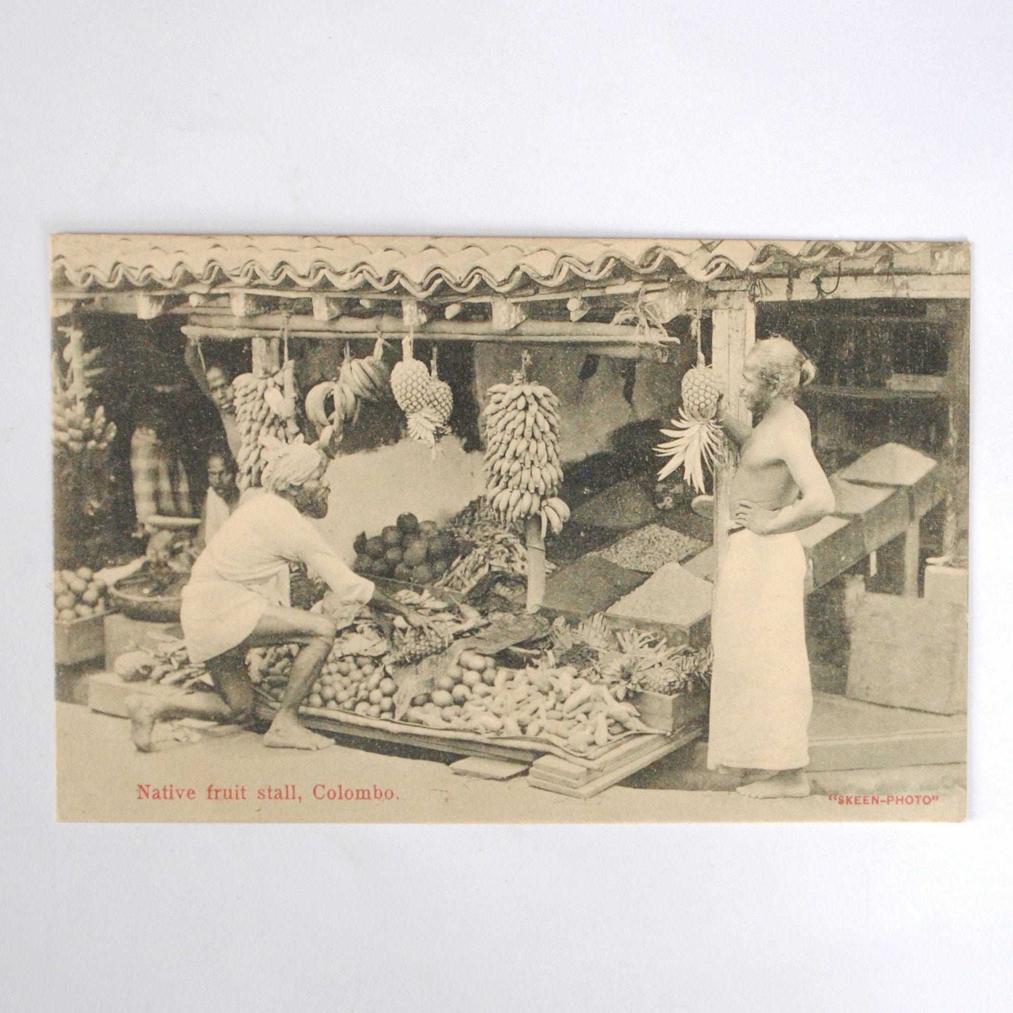 Rare Ceylan-Colombo-Sri Lanka-Marché Aux Fruits Exotiques-Carte Postale Ancienne Indes-Décor Indien-