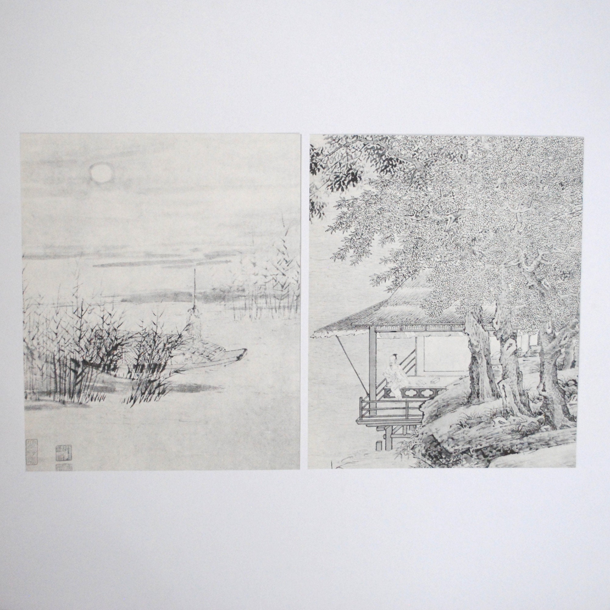 Vintage 6 Peintures et Calligraphies Chinoises - Shanshui-6 Impressions Vintage-Déco Murale Zen Asia