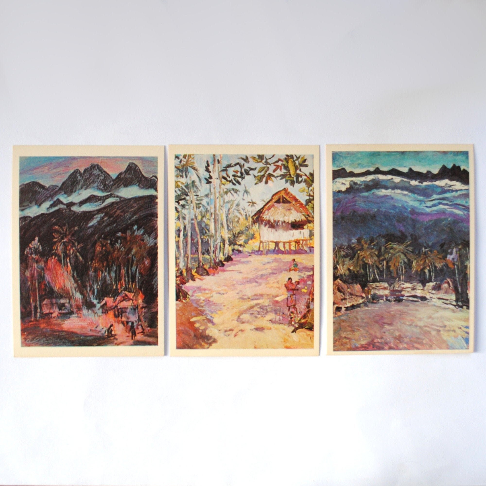Rare-Polynésie-Pacifique-3 Cartes Rares Art Russe 1970S -Vie Dans Les Tropiques-M. Plakhov et B. Ale
