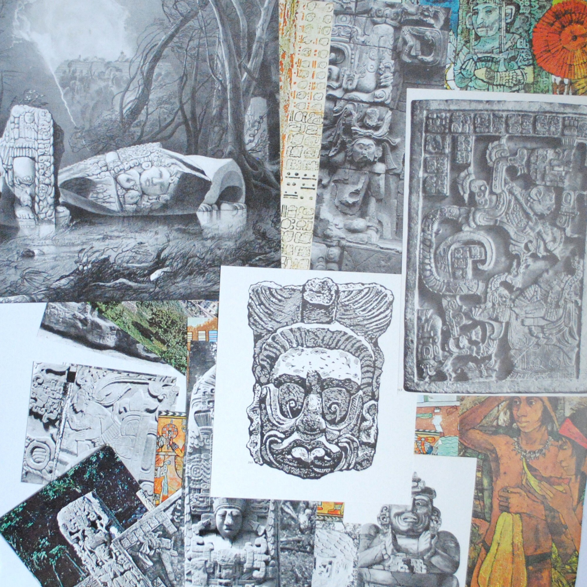 Vintage Maya 23 Impressions Anciennes - Sculptures Maya, Codex, Temples Art Illustrations-Décoration