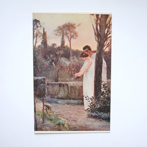 Jan Styka /Vinicius et Lygie au jardin de Linus/ carte postale ancienne de reproduction d 'art /peinture romantique historique A7