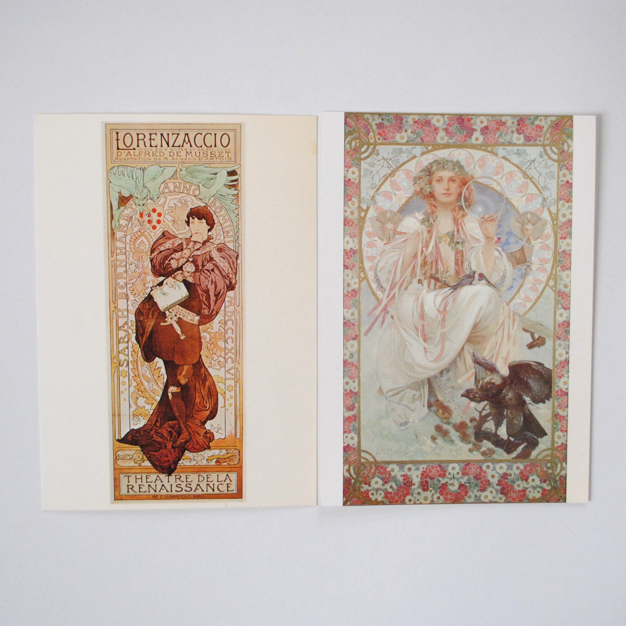 Mucha 2 Cartes Postales de Reproduction d'art-Art Nouveau Carte Postale-Symbolisme - Slavia-Sarah Be