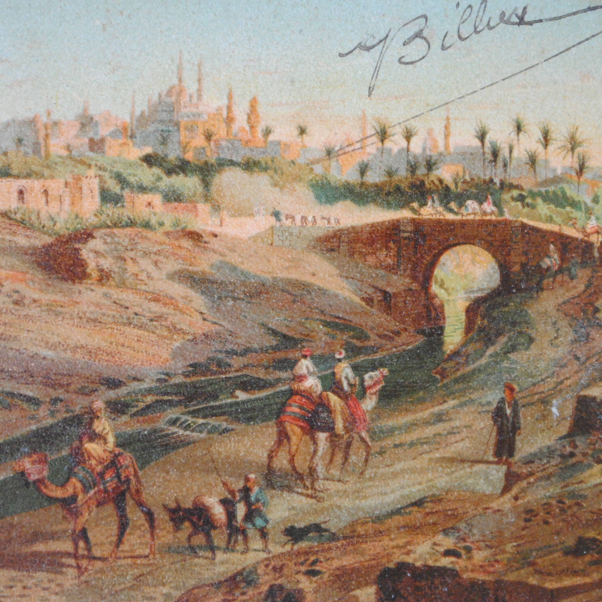 Rare Carte Postale Ancienne Du Caire - Peinture Orientaliste-Caravane de Chameaux