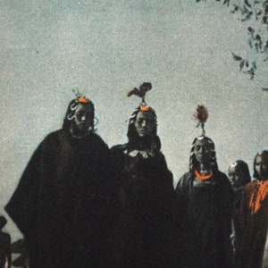 Czad-Gorane Dance-sztuka afrykańska-plemienna sztuka ścienna-etniczna pocztówka vintage-afrykańscy tancerze-afrykański bęben A28