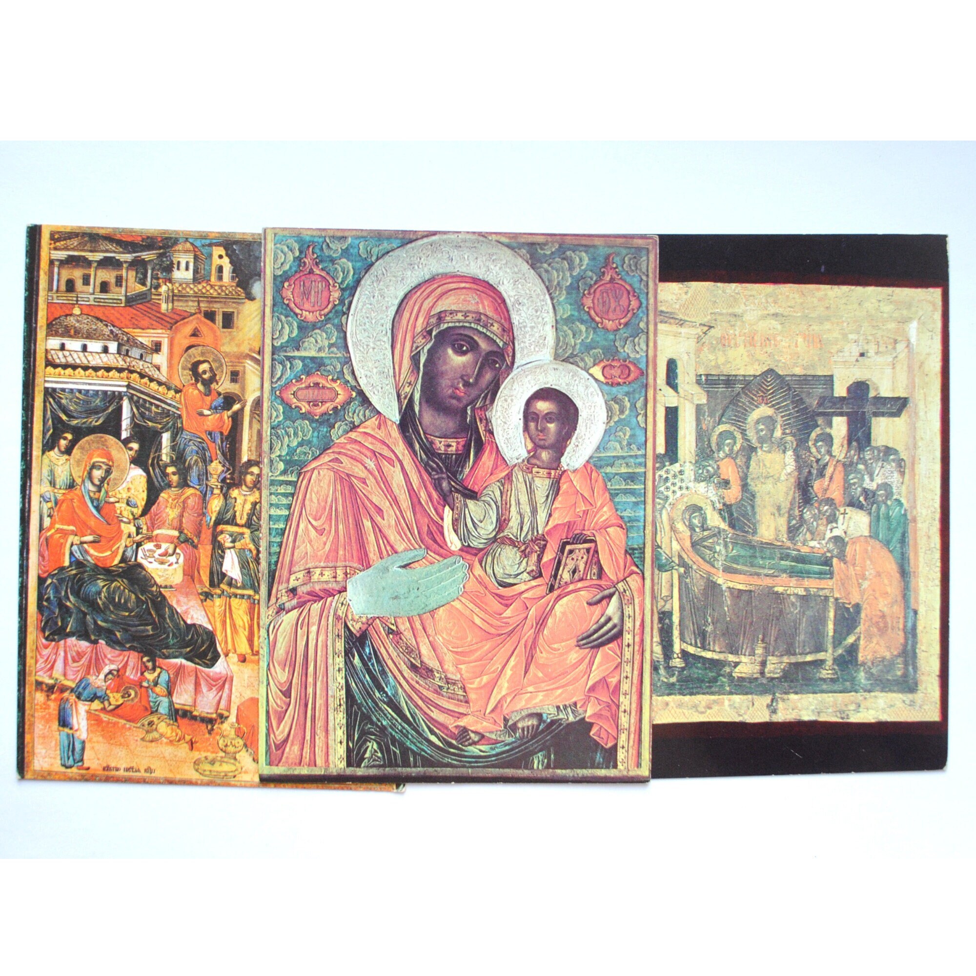 3 Cartes Anciennes de La Vie Vierge Marie -Naissance Marie, Dormition, Vierge à L'enfant - Monastère