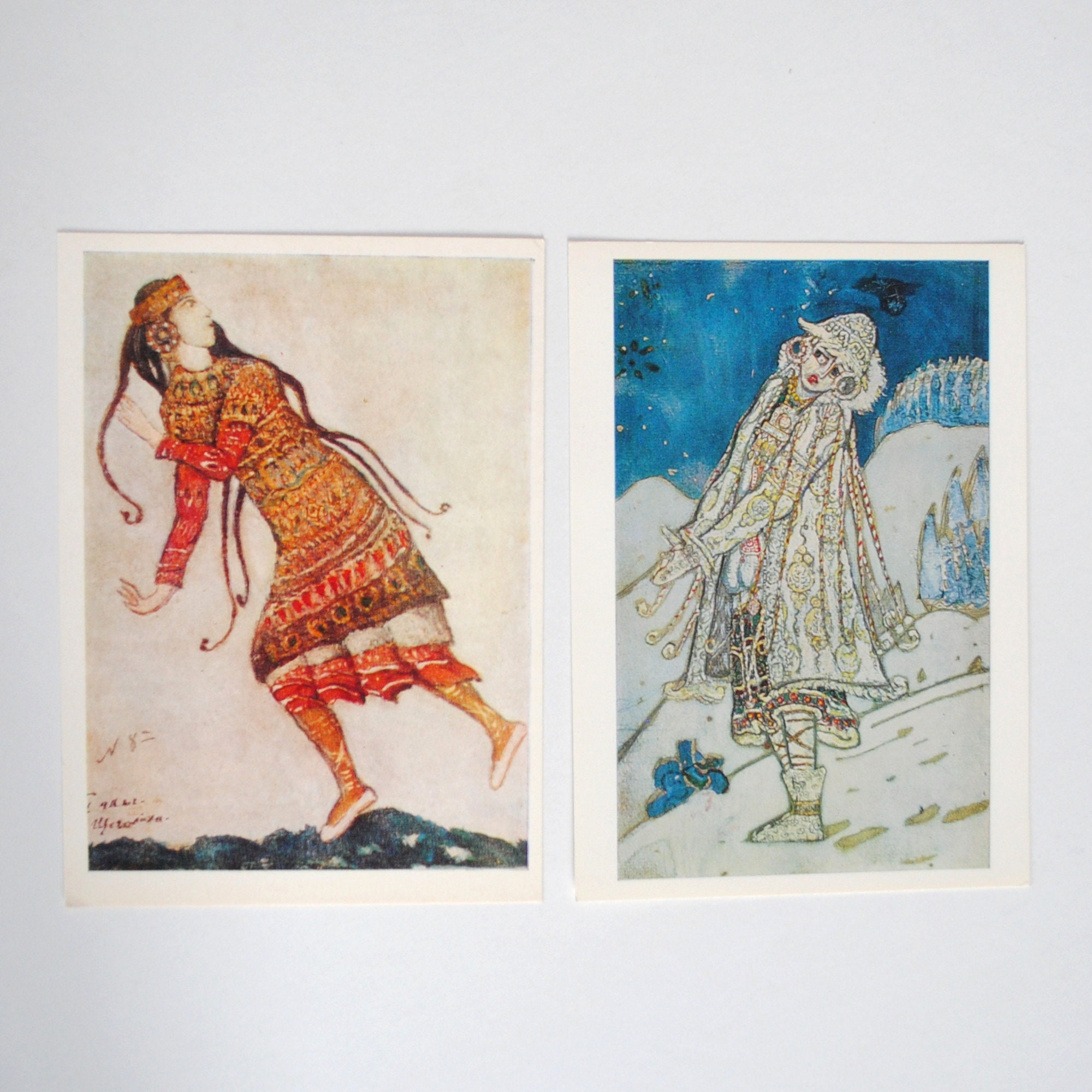 Nicholas Roerich-2 Cartes Vintage 1980S - Costume Opéra Le Sacre Du Printemps de Stravinsky + Snow M
