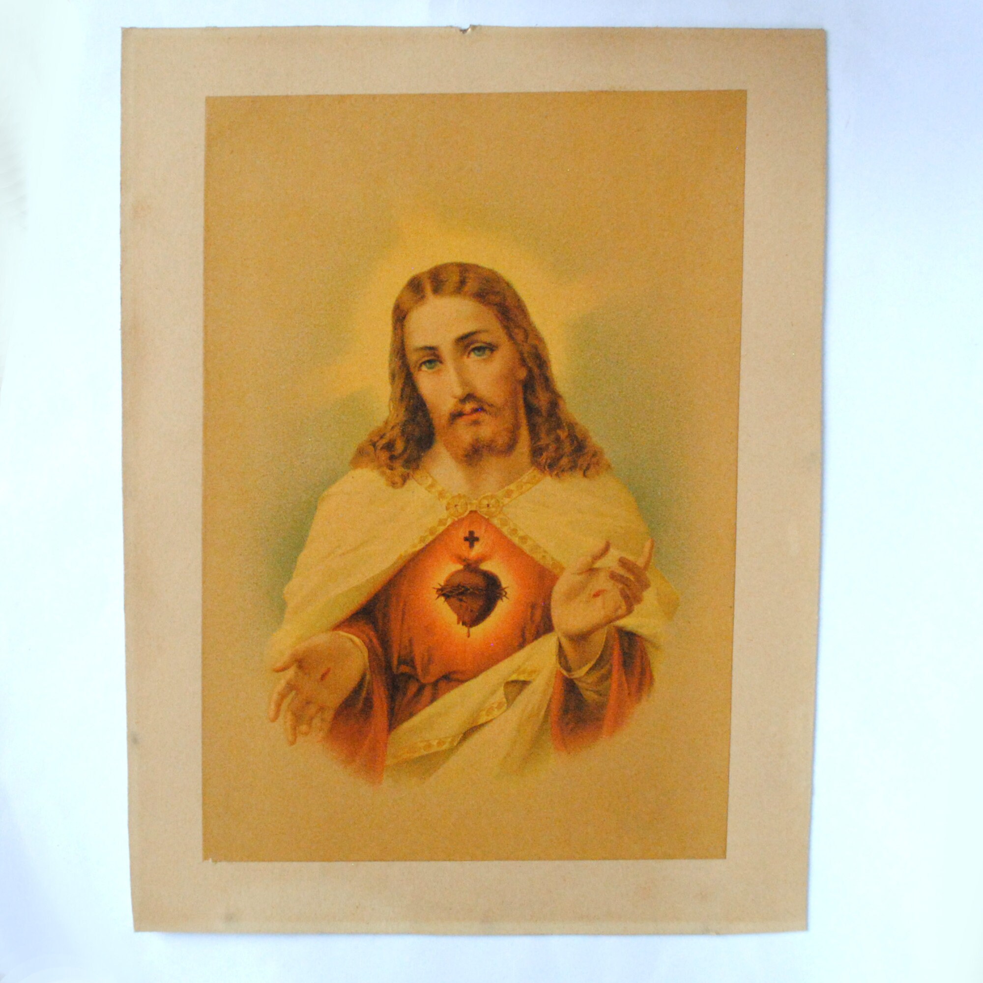 Ancien Français Impression Religieuse de Jésus/Sacré Coeur Dévotion Du Christ/ Gravure /Chromolithog