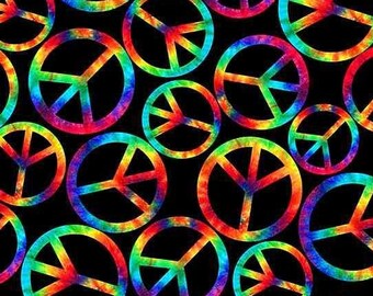 Groovy, Black Tie Dye Peace Signs, C8712 Timeless Treasures, 45" Wide, 100% Cotton Fabric, 1/2 yard cut, Mask Making