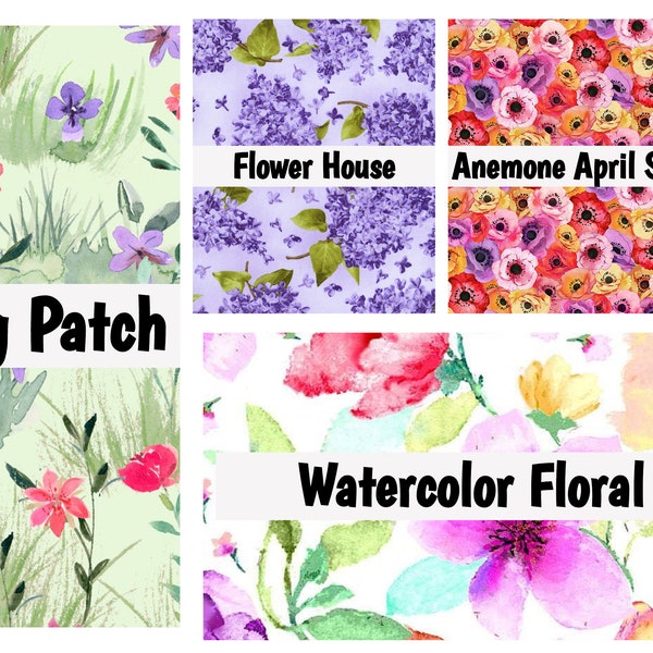 Spring Florals, Flowers, Anemones, Watercolor, Purple, Garden, Lilacs, Wildflowers, 100% Cotton Quilting Fabric