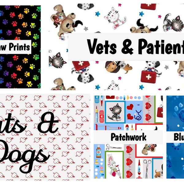 Cats and Dogs, Paw Prints, Toe Beans, Vet, Vet Tech, Rainbow, Blue, Veterinarian, Medical, Patients, 100% Quilting Cotton Fabric